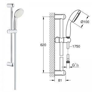 Grohe new Tempesta 100 Rail Set/Shower Rail Set - 2 Spray Patterns - Chrome (27598001) - main image 1