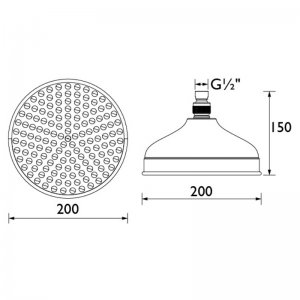 Bristan 200mm round traditional stainless steel fixed head - chrome (FH TDRD02 C) - main image 2