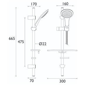 Bristan Commercial Single Function Extended Slide Bar Shower Kit - Chrome (EV KIT-EEFB C) - main image 2