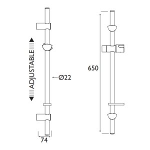 Bristan Evo Riser Rail With Adjustable Fixing Brackets - Chrome Plated (EVC ADR01 C) - main image 2