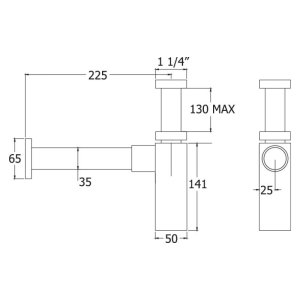 Deva 1.25" Bottle Trap With 300mm Wall Extension - Chrome (VSN625) - main image 2