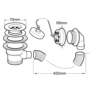 Deva 1.5" Bath Waste With Overflow & Plug - Chrome (FOV414) - main image 2