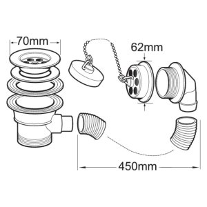 Deva 1.5" Bath Waste With Overflow & Plug - Chrome (WST27/BATH) - main image 2