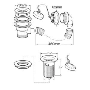 Deva Basin/Bath Waste With Overflow Set - Chrome (WST27/017) - main image 2