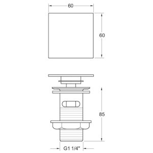 Deva Square Press Top Slotted Basin Waste - Chrome (WST318) - main image 2