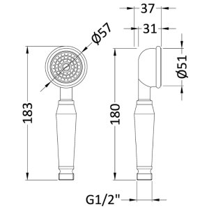 Hudson Reed Small Traditional Shower Head - White/Chrome (A3221) - main image 2