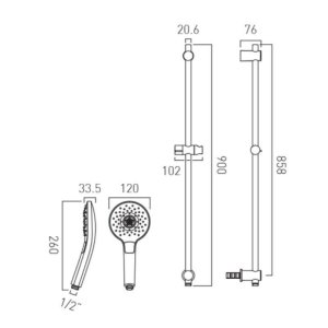 Vado Ora Round 3 Function Slide Rail Shower Kit With Outlet - Chrome (ORA-MFSRKWO-RO-CP) - main image 2