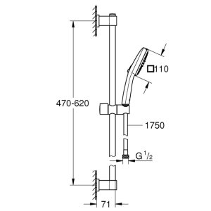 Grohe Vitalio Comfort 110 Shower Rail Set - 2 Spray Setting - Chrome (26928001) - main image 3