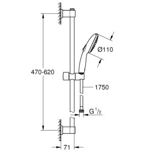 Grohe Vitalio Start 110 Shower Rail Set - 3 Spary Setting - Chrome (26032001) - main image 3