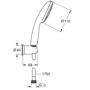 Grohe Vitalio Start 110 Wall Holder Shower Rail Set - 1 Spray Setting - Chrome (27944001) - main image 3