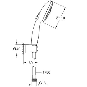 Grohe Vitalio Start 110 Wall Holder Shower Rail Set - 2 Spray Settings - Chrome (27950001) - main image 3